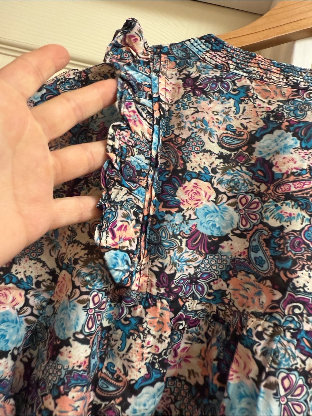 J. Crew Navy Floral Ruffle-Trim Long-Sleeve Blouse - Picture 5 of 7